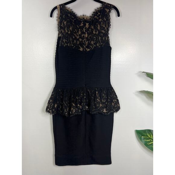Tadashi Shoji Black Lace Overlay Peplum Midi Dress Medium Cocktail Party Wedding - Picture 4 of 9